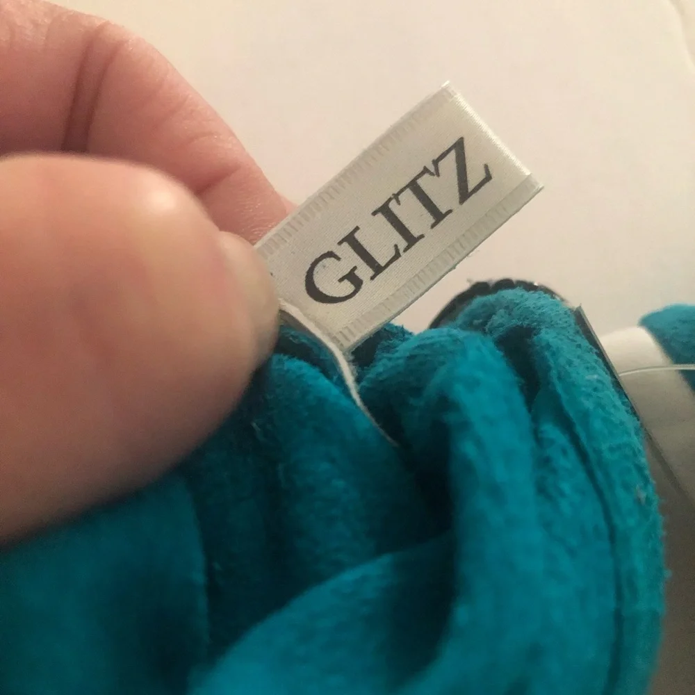 Vintage Glitz 15in 100% Capeskin Leather And Silk White &Teal Gloves 8/ XL